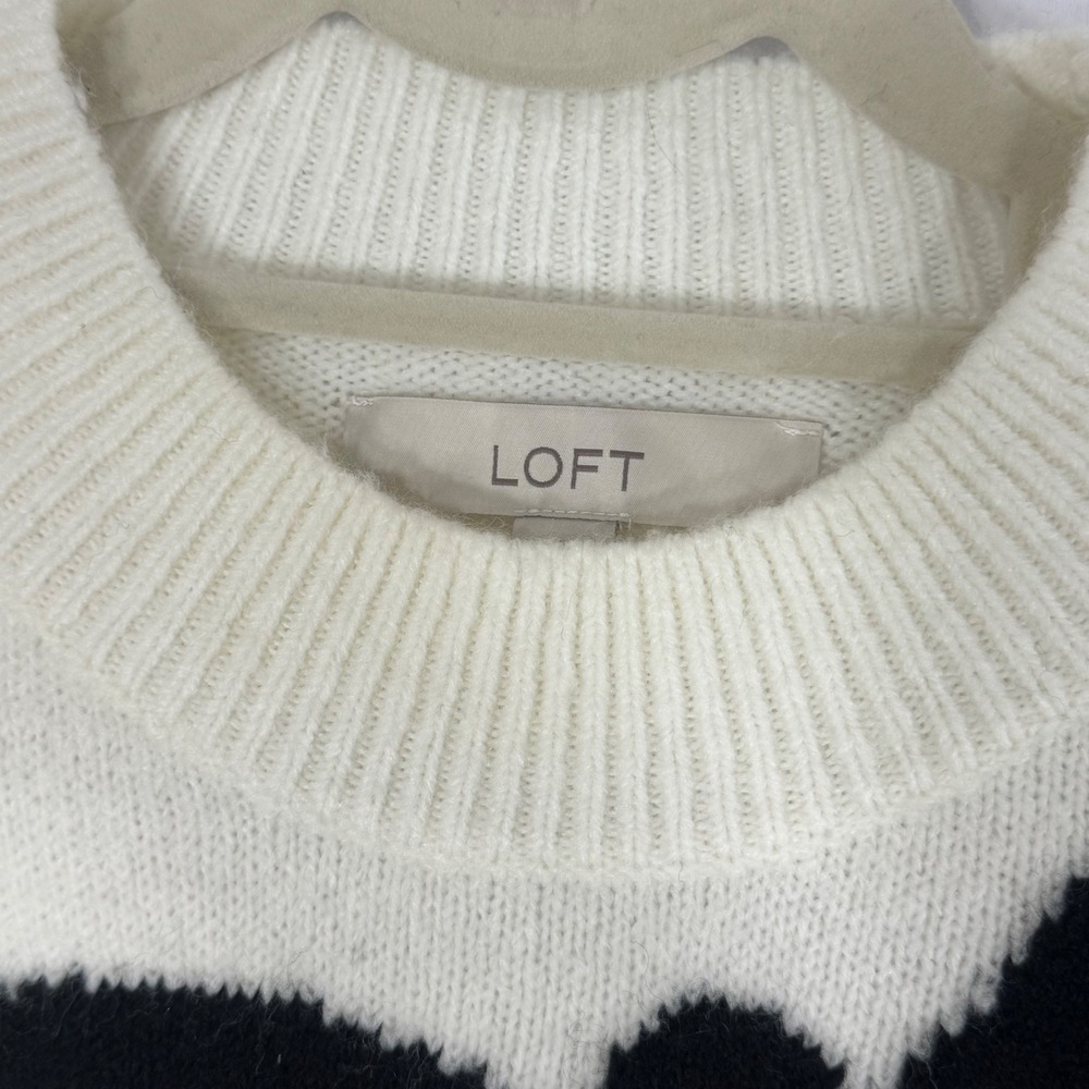 LOFT Cream Sweater with Black Bow Medium Long Sleeve Cozy Knit Pullover - Picture 7 of 10